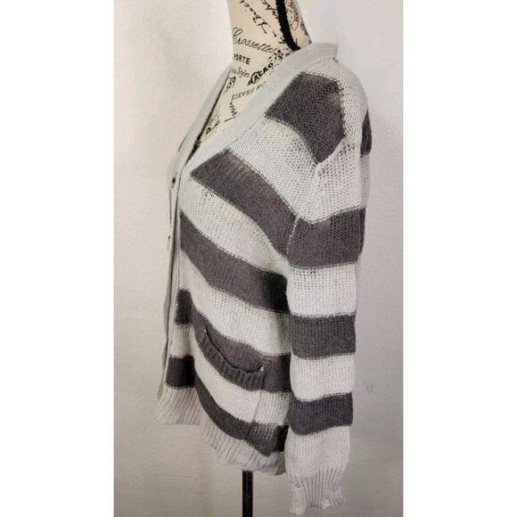 Urban Outfitters Cardigan Sweater XS Sheer Stripe Relaxed Bohemian Distressed - Picture 5 of 13